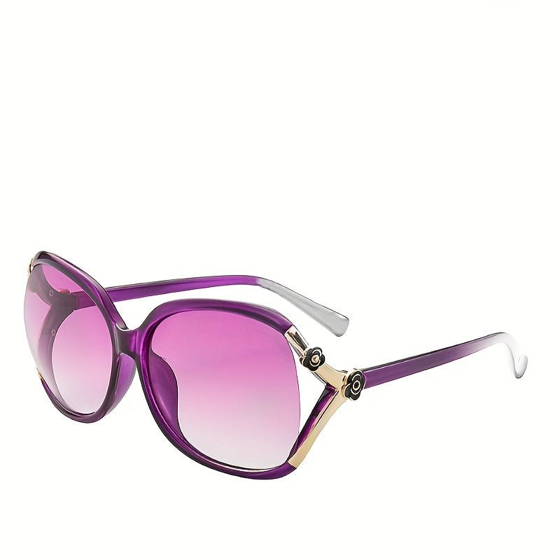 Oversized Round Sunglasses Gradient Lens Flower Decor UV400