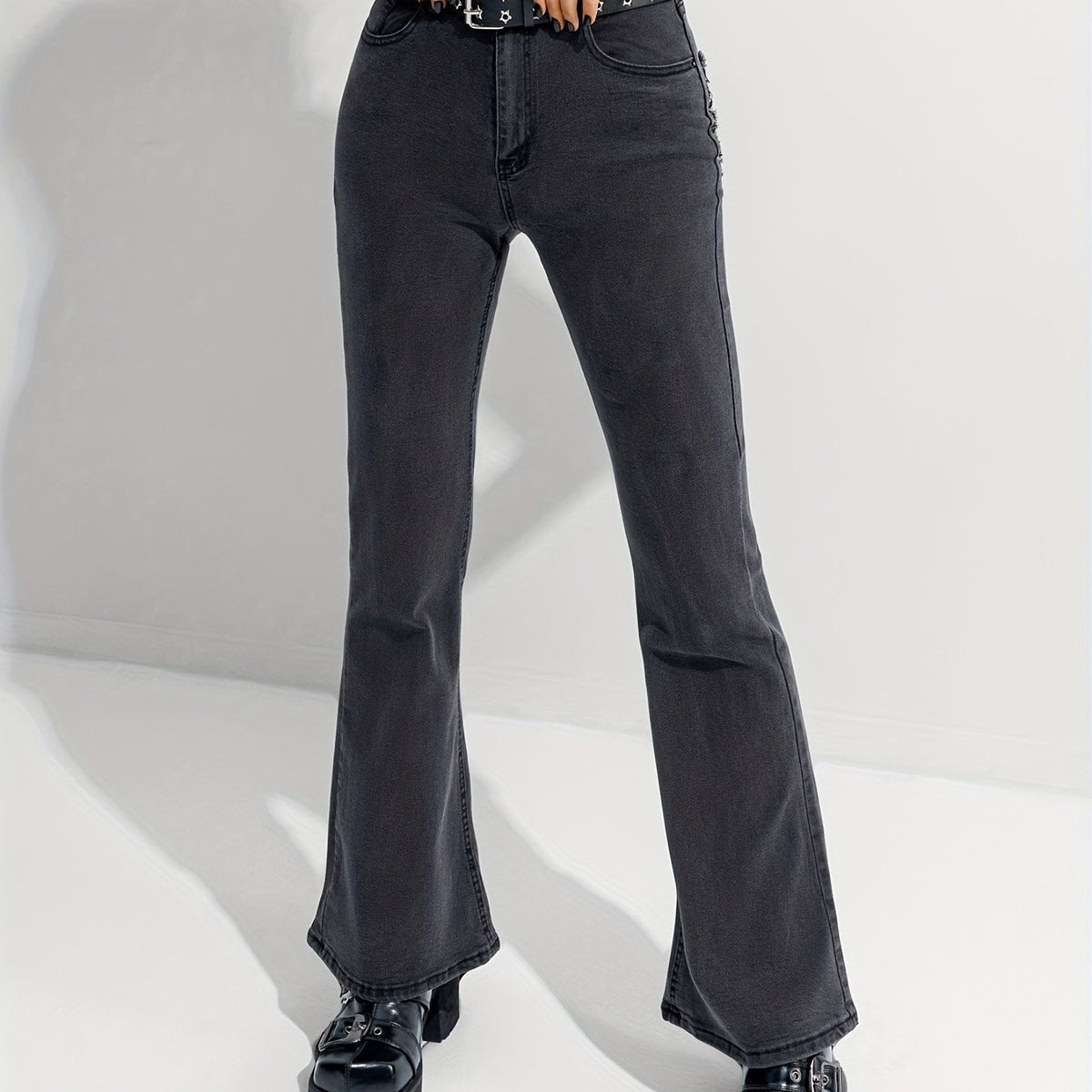 Heart Shape Flare Leg Jeans High Rise Denim Pants