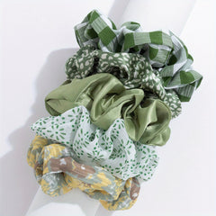 5pcs Plaid&Floral Print Scrunchie Hair Tie Green Hair Accessories