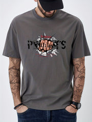 Cotton Fist Print Men's Graphic Crew Neck T-Shirt for Summer