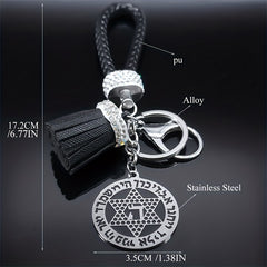 Star Of David Keychain Hebrew Blessing Stainless Steel Pendant Keychain