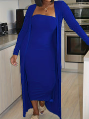  Sexy 2 Piece Set: Long Sleeve Cardigan & Bodycon Dress