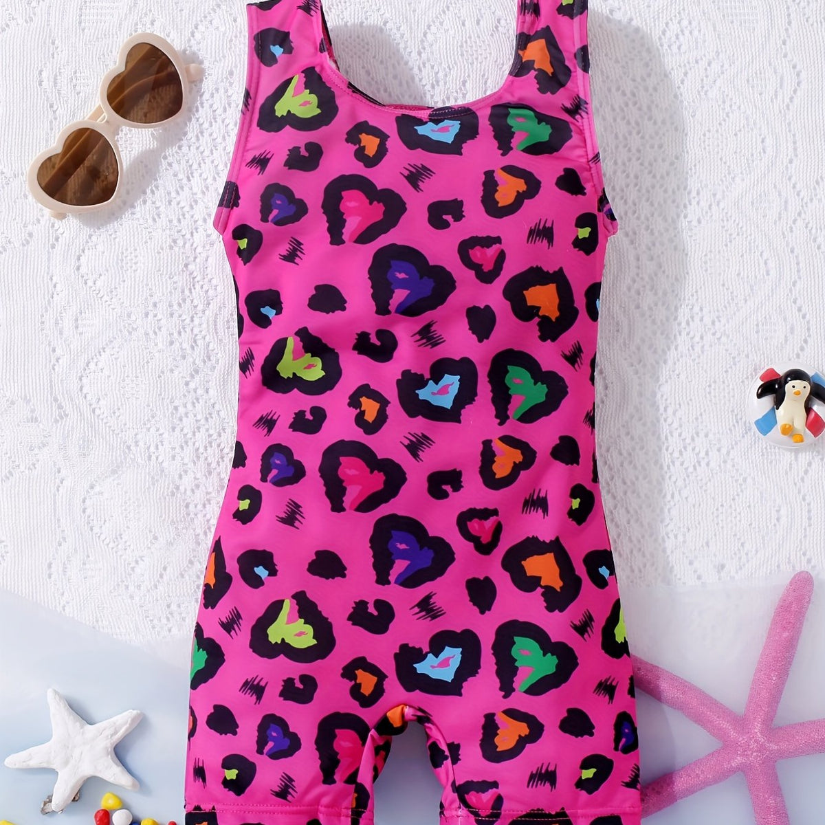 Girls Star Print One Piece Swimsuit Sleeveless Tank Top Shorts