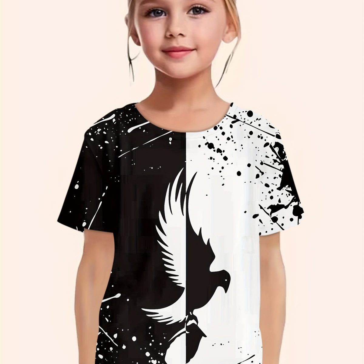 Girls Flying Eagle Print Short Sleeve T shirt Comfy Tees Pullover