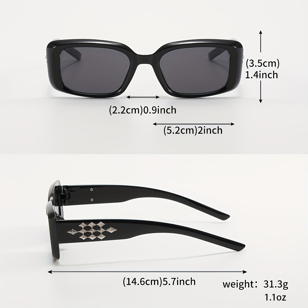 Y2K Rectangle Frame Sunglasses Metal Star Decor UV400