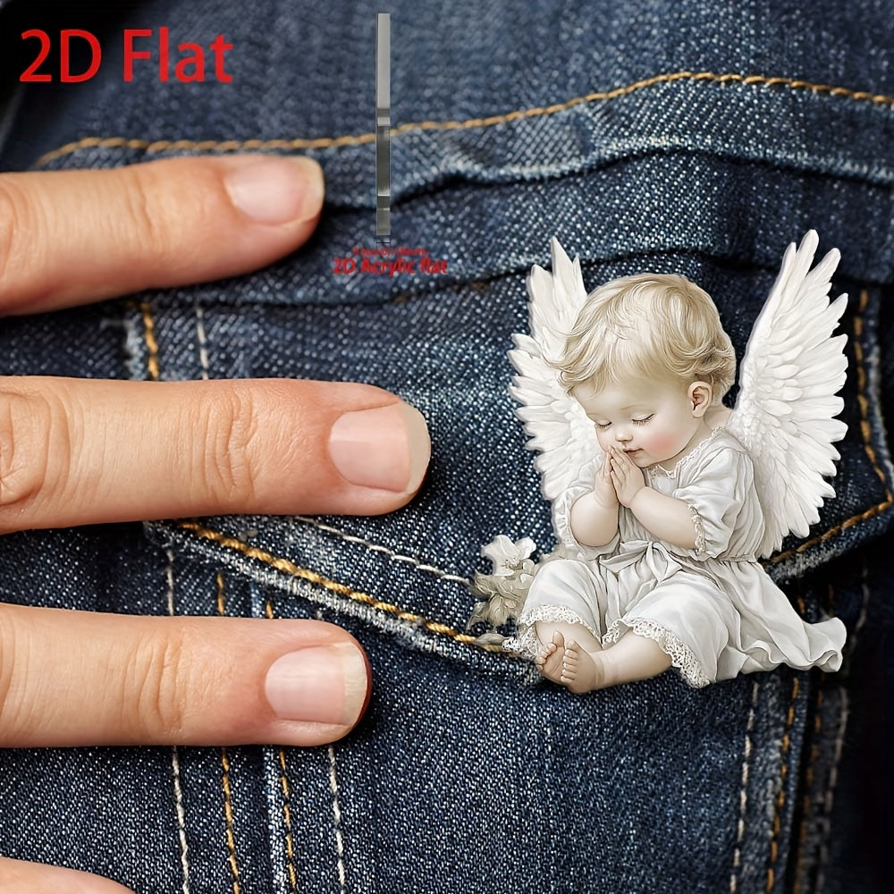 2D Acrylic Angel Brooch with Floral Accents Mixed Colors Pin