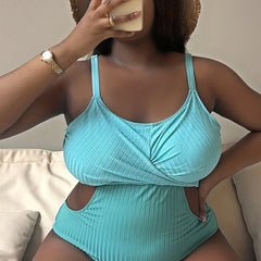  Ribbed Cut Out Wrap One Piece Swimsuit