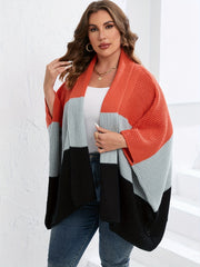  Colorblock Bell Sleeve Sweater Cardigan Women's Plus Casual Sweater