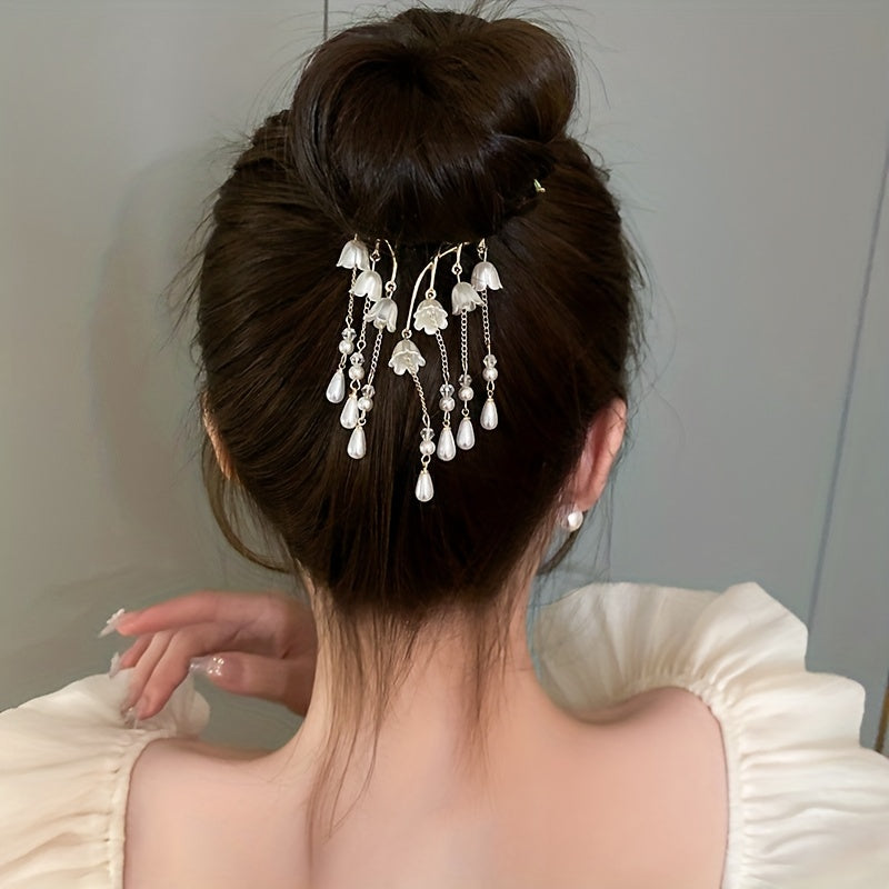 Vintage Flower Hair Claw Lily Of The Valley Tassel Headdress Banana Clip