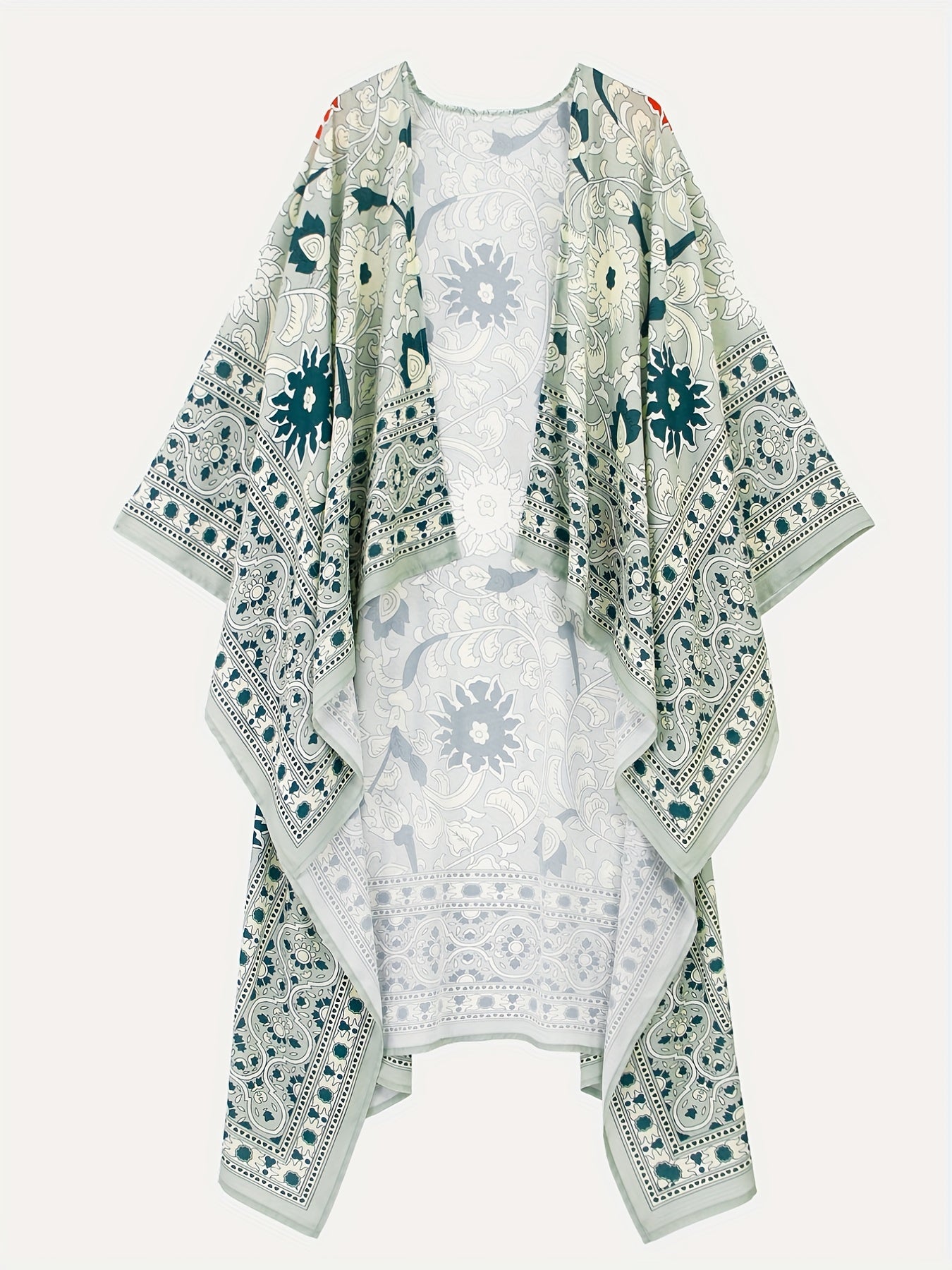  Boho Cover Up Women's Plus Scarf & Paisley Print Batwing Sleeve