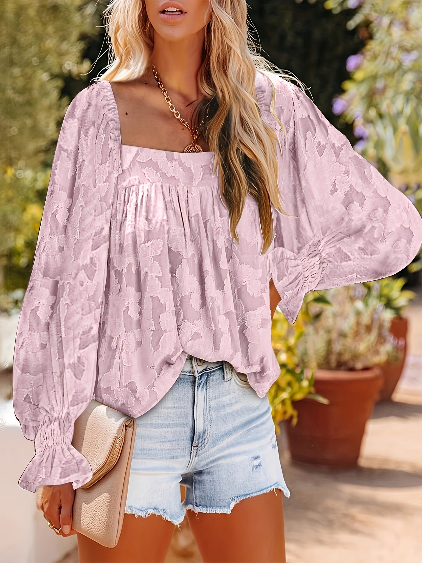  Casual Mesh Flounce Sleeve Blouse