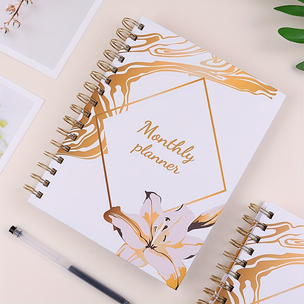 Delicate Monthly Planner Coil Book Flower Hard Cover With Calendar