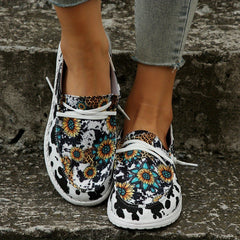 Women's Cow & Leopard Print Slip On Canvas Shoes Low Round Toe Casual & Light