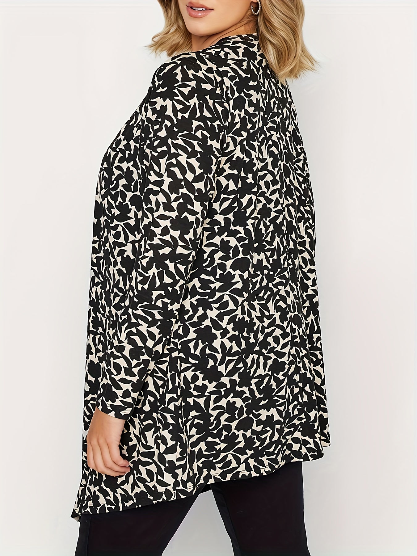  Ditsy Print Long Sleeve Open Front Cardigan
