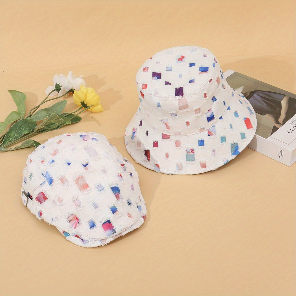 2pcs Colorful Ripped Distressed Sunshade Bucket Hats