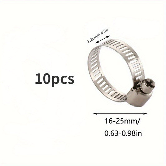 10pcs Stainless Steel Hose Clamp For Water Gas Automotive Mechanical Hose