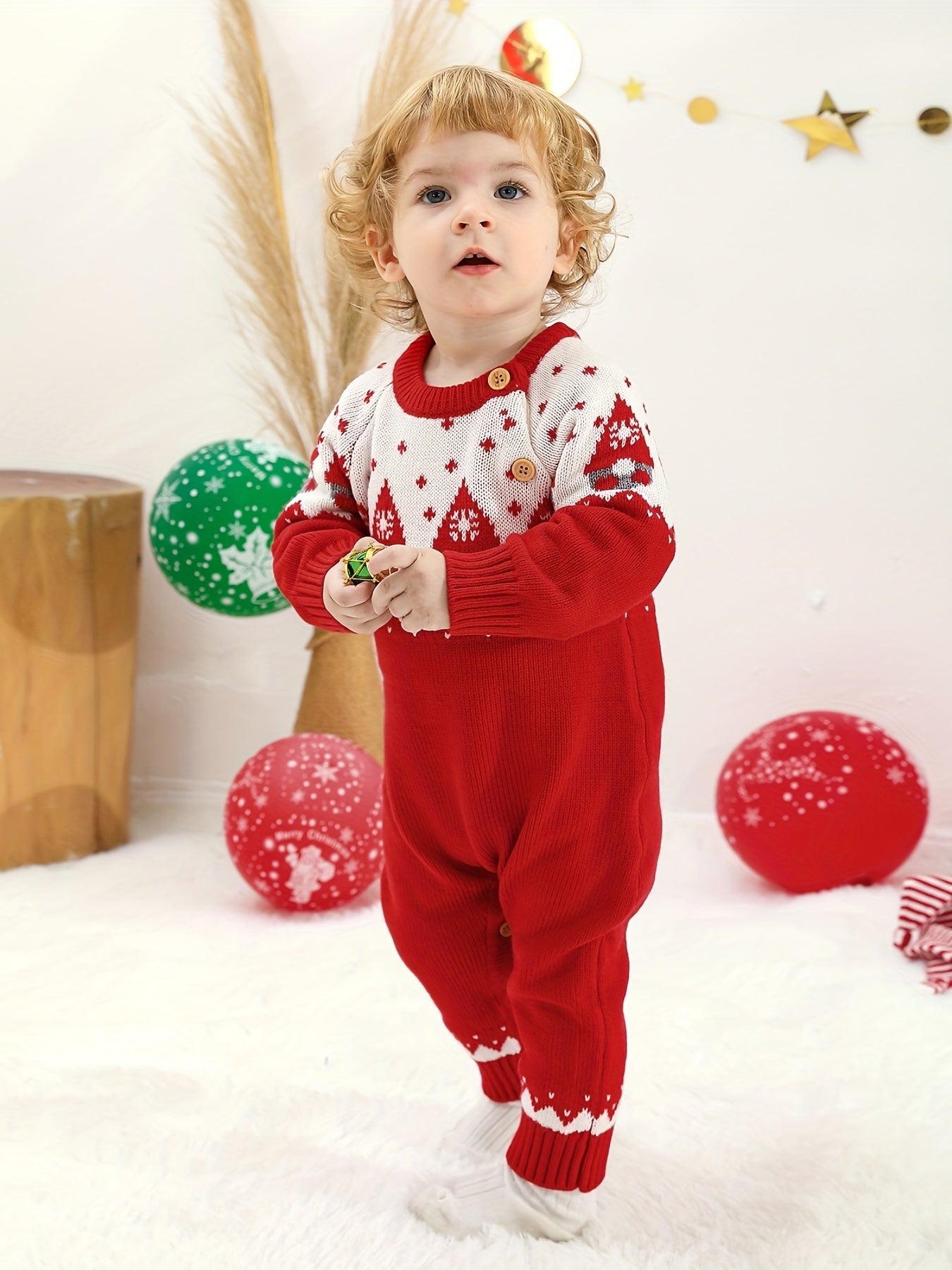 Unisex Baby Christmas Party Knitted Sweater Romper Jumpsuit