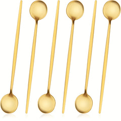 6pcs Stainless Steel Ice Tea Spoons Long Handle Golden Mirror Finish