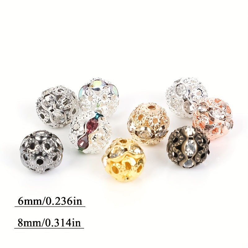 20pcs Mixed Round Beads Rhinestone Rondelles Crystal Spacer Beads