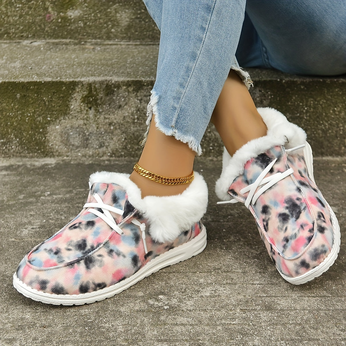 Women's Lace Up Fuzzy Loafers Warm Comfortable Snow Shoes