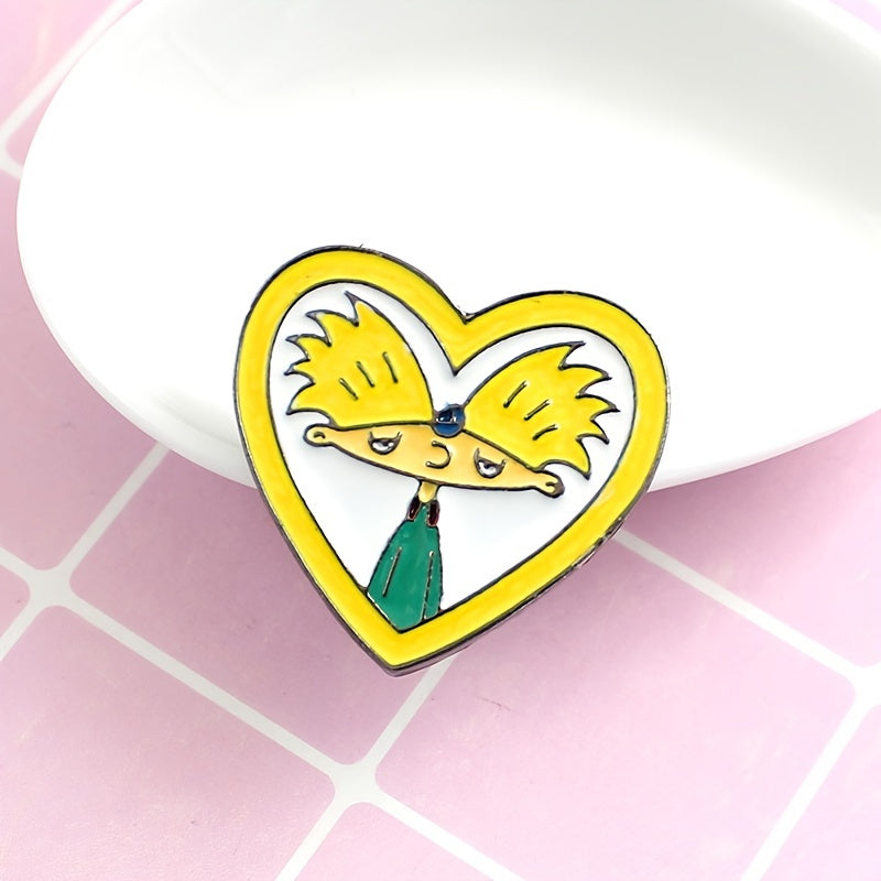 Heart Shaped Boy Brooch Cartoon Design