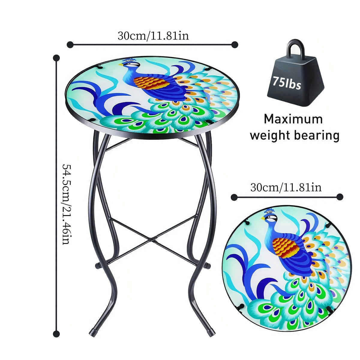 Metal Glass Small Round Table Living Room Side Table