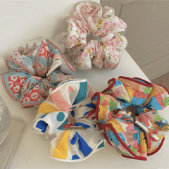 4pcs Floral Print Large Block Scrunchies Hair Tie
