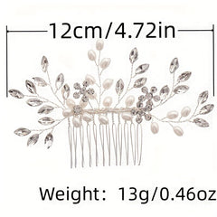 Crystal Flower Bridal Hair Comb with Silver Accents