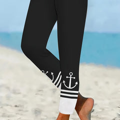  Casual Leggings Women's Plus Colorblock Anchor Print Leggings