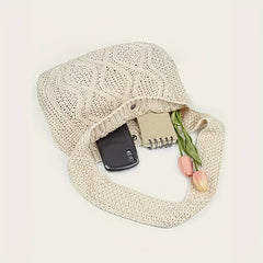 Casual Large Capacity Knitted Bag Solid Crochet Shoulder Bag