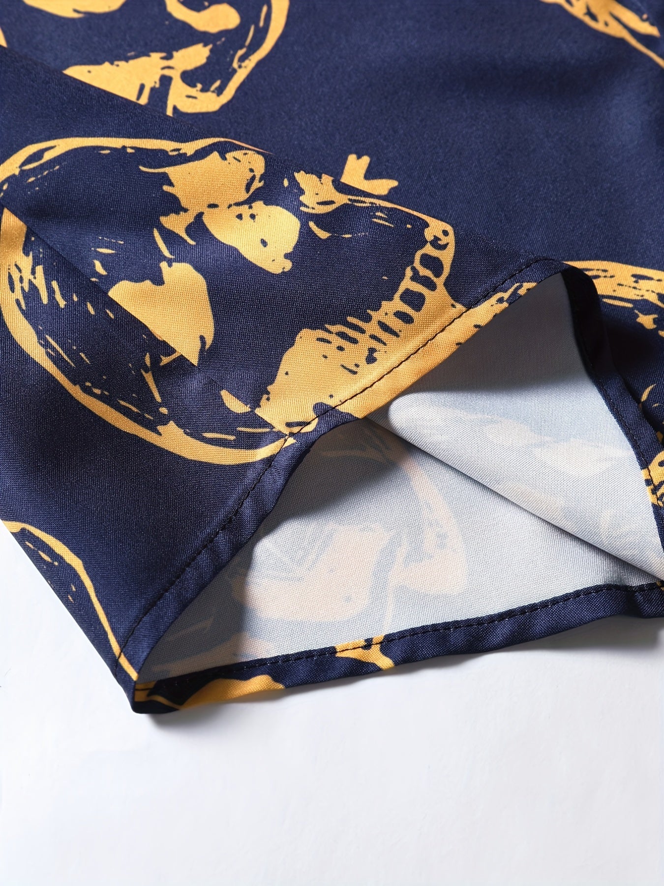 Navy Orange Skull Vintage Style Summer Shirt Men Short Sleeve Casual Blouse