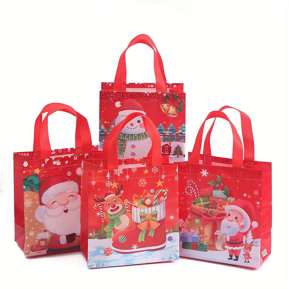4pcs Christmas Non-woven Gift Bags, Colorful Handbags Party Packaging