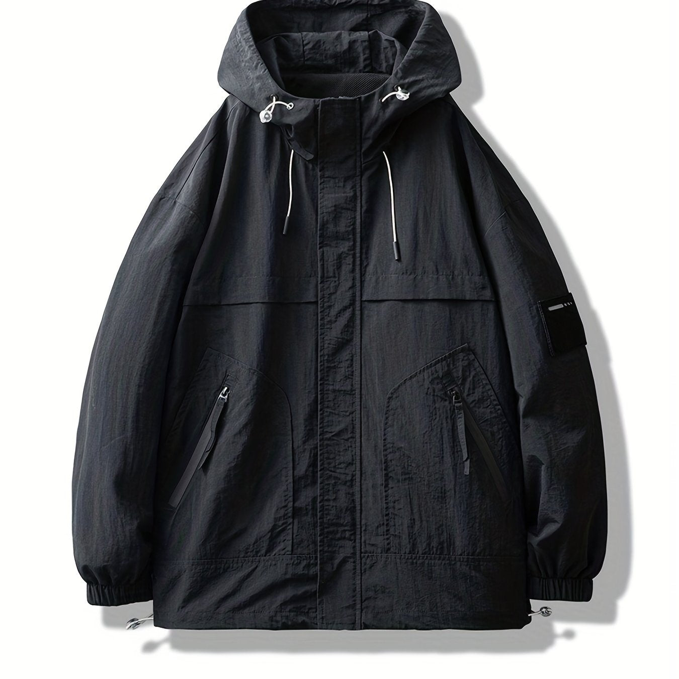 Men's Lightweight Hooded Windbreaker Jacket Casual Stand Collar Zip Up Coat