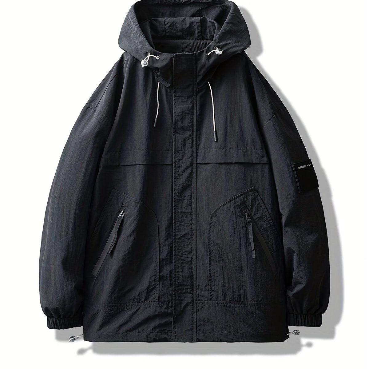 Men's Lightweight Hooded Windbreaker Jacket Casual Stand Collar Zip Up Coat
