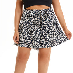 Ditsy Floral Print High Rise Mini Skirt Plus Size Women's Casual Slight Stretch