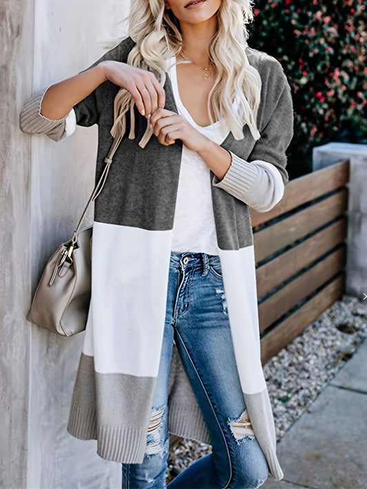  Colorblock Knit Long Sleeve Cardigan Women's Plus
