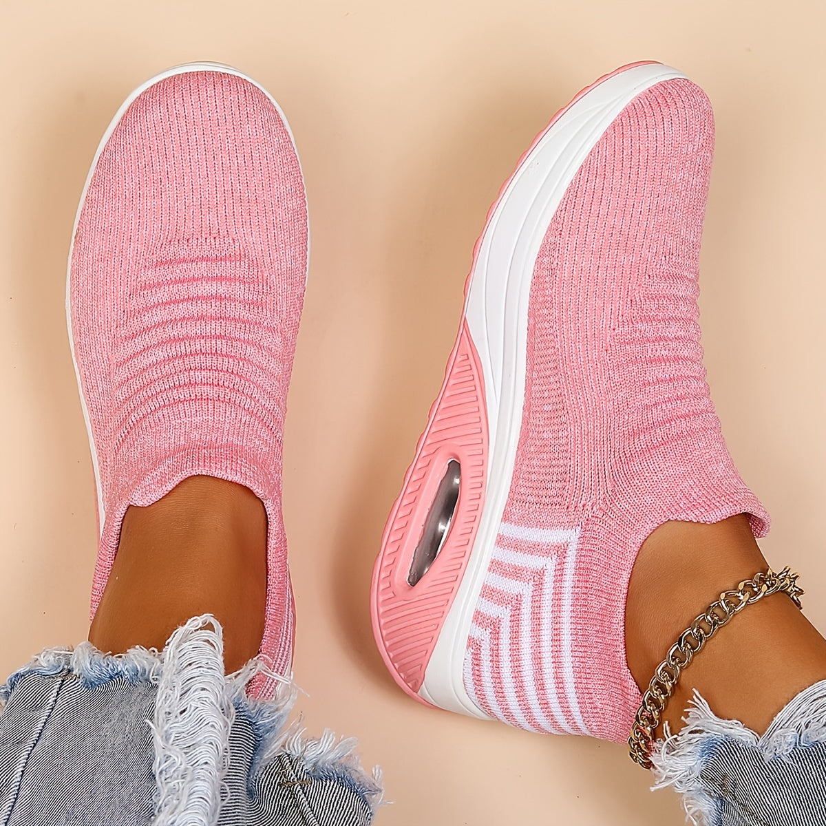 Women's Knit Slip On Sneakers Air Cushion Sole Low Top Sport Shoes