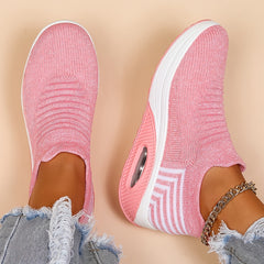 Women's Knit Slip On Sneakers Air Cushion Sole Low Top Sport Shoes