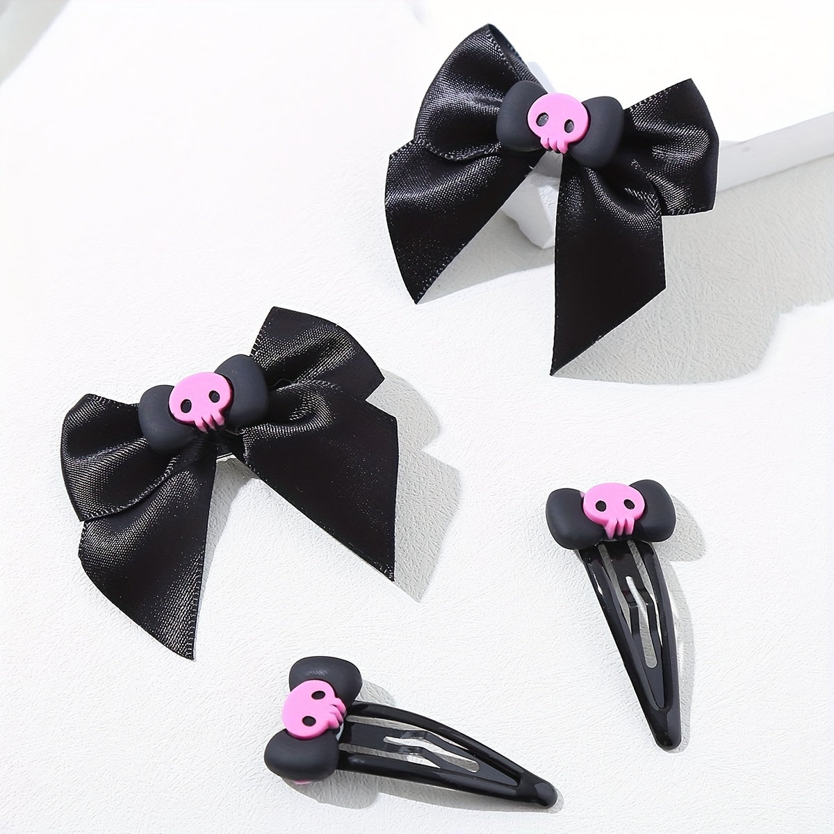 Y2K Pink Skull Bow Hair Clip Set for Women Girls