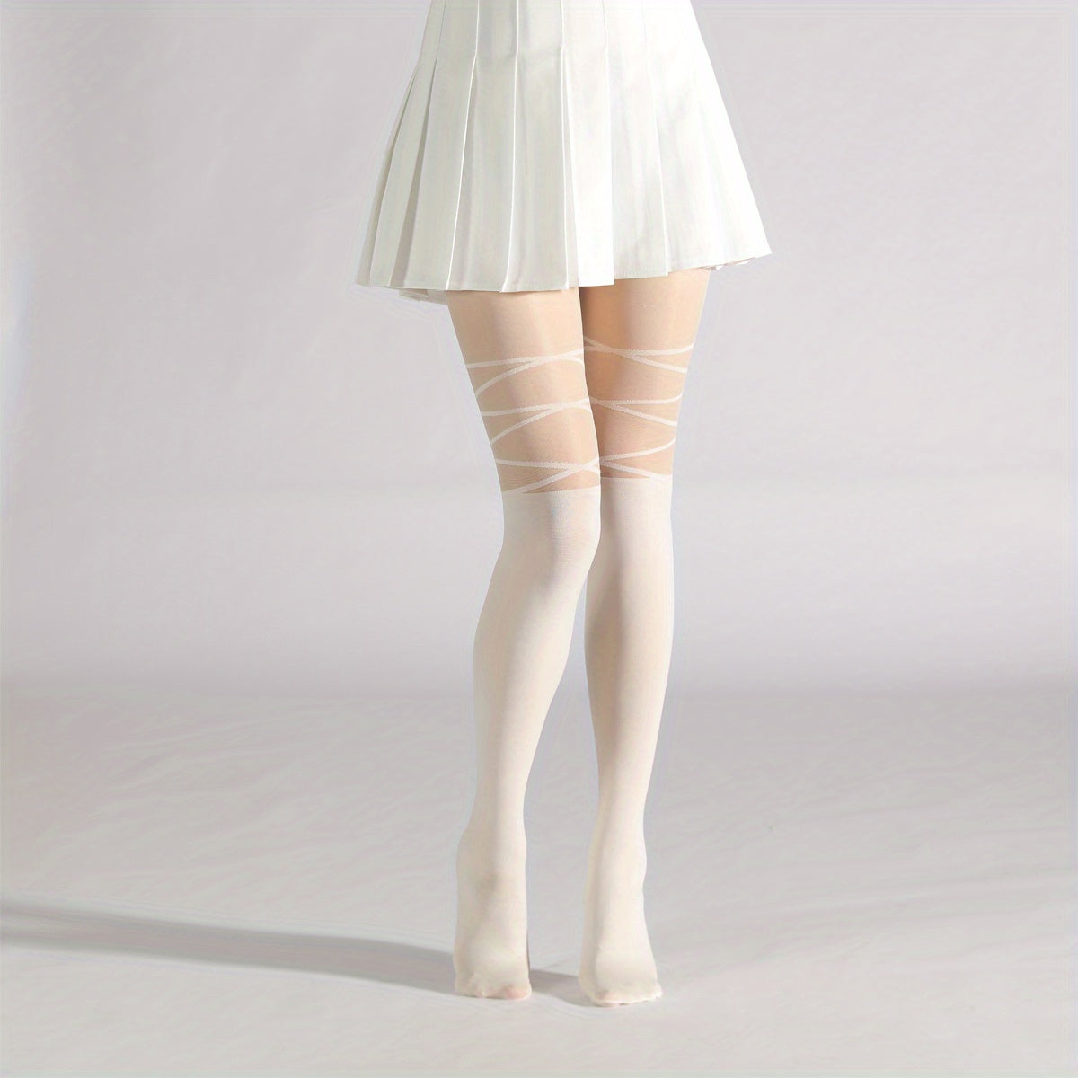Criss Cross Pattern Pantyhose High Waist Slim Footed Stockings