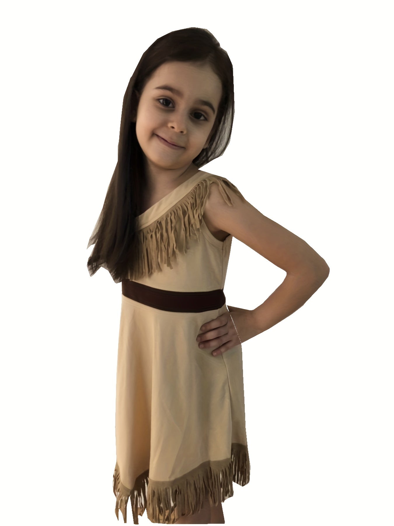 Girls Cotton Tassel Princess Dress Off Shoulder Dress