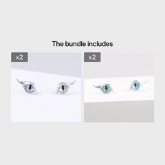 Cat Eye Stud Earrings w/ Feather 2pcs Pair