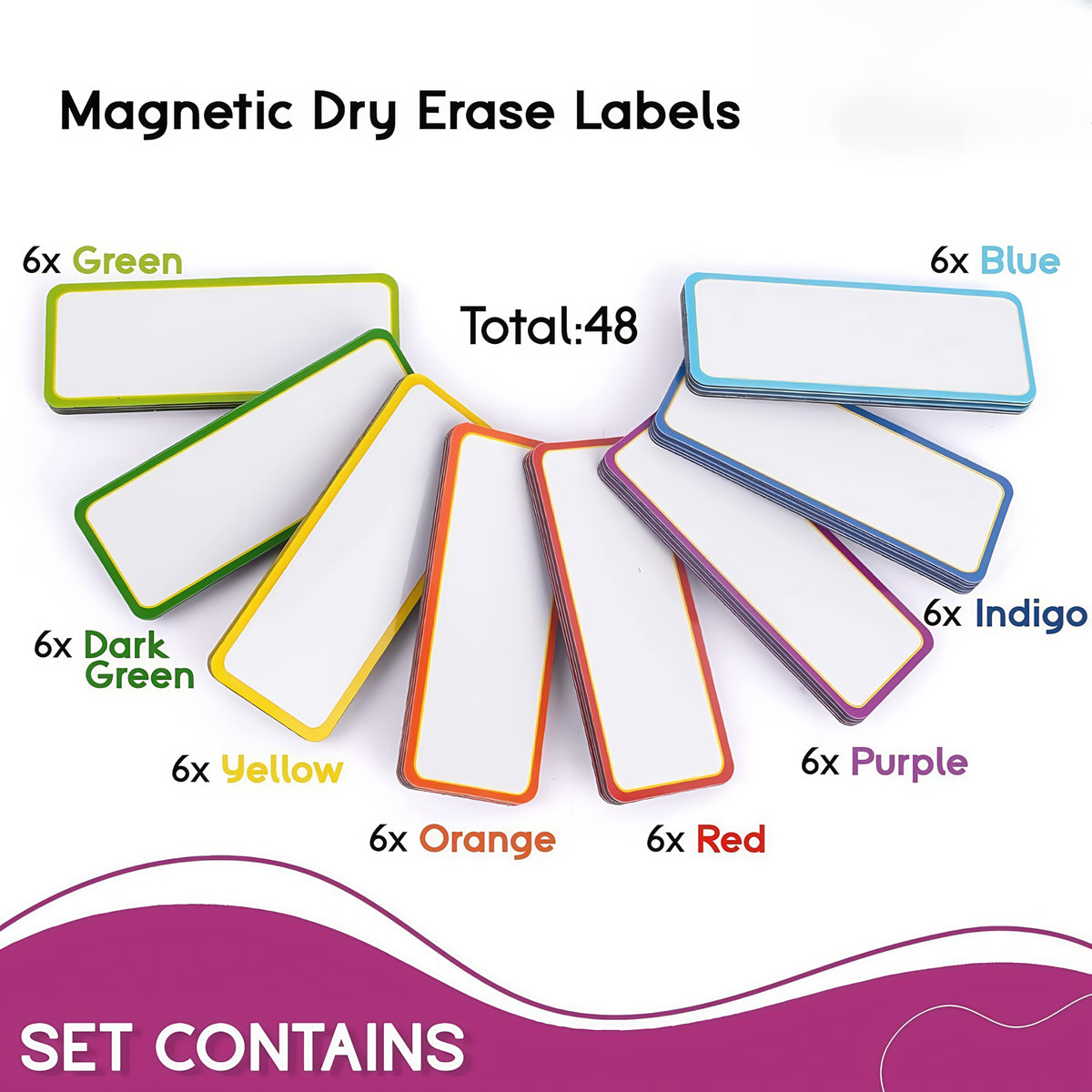 48pcs Colorful Magnetic Erasable Labels for Home Office Garage Whiteboard