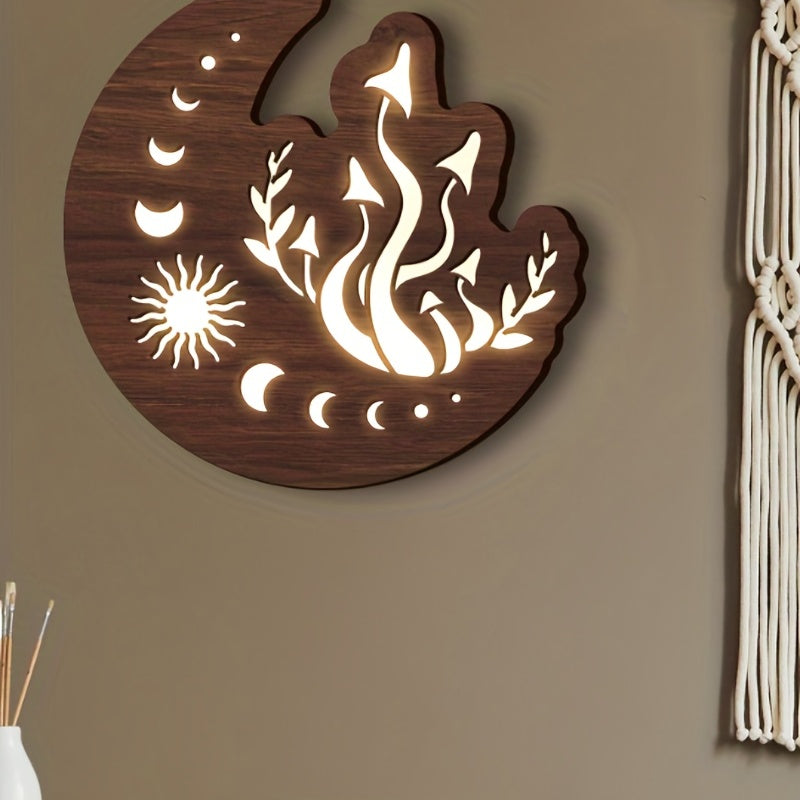 Wooden Moon Stars Night Light Wall Decoration LED Energy-saving Emergency Light