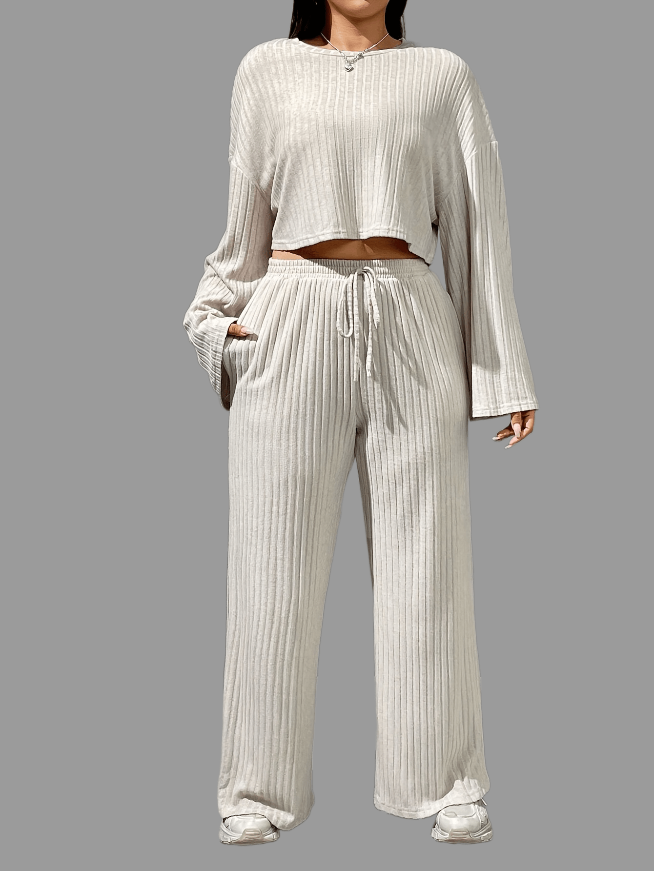  Ribbed Crop Top & Tie Front Pants Set