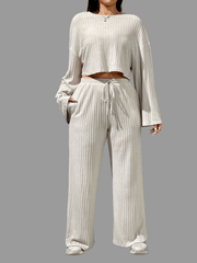  Ribbed Crop Top & Tie Front Pants Set