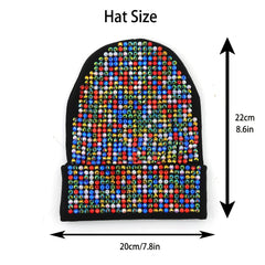 Rhinestone Knitted Hat Elastic Beanie Cap Women Hair Accessories