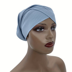 Solid Elastic Hijab Underscarf Soft Ribbed Striped Head Wrap For Women