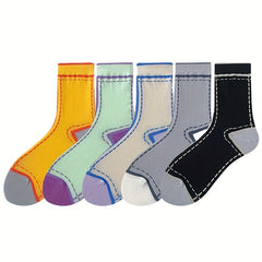 5 Pairs Colorblock Crew Socks Women's Stockings