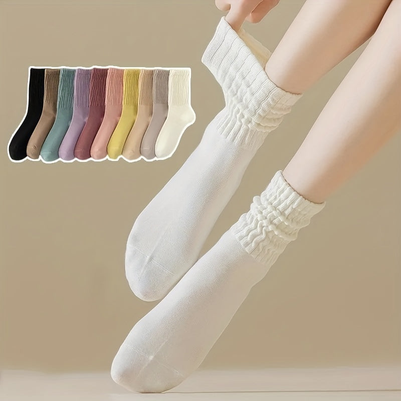Solid Crew Socks Comfy & Breathable All match Socks Women's Stockings